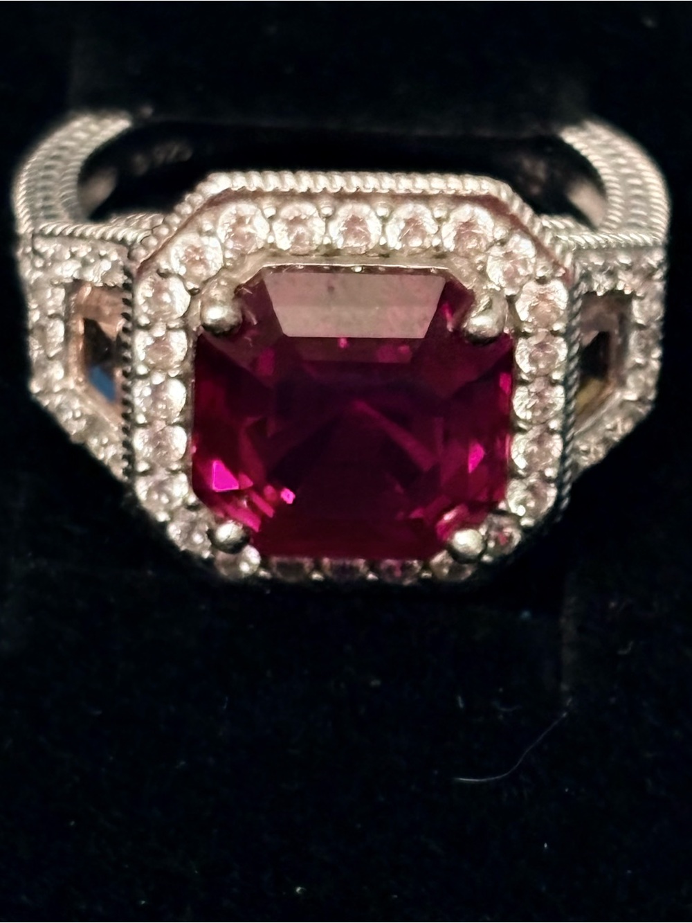 Judith Ripka 925 silver and lab created ruby ring size 10